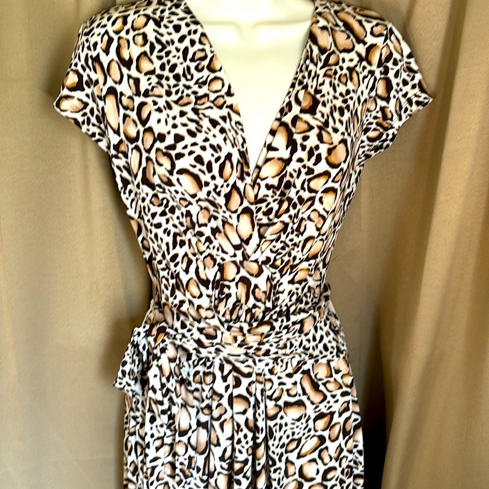 IMAN Tan animal print wrap around hi lo hem size M